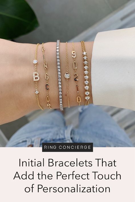 Bracelets With Apple Watch, Tennis Bracelet Stack, Anklet Ideas, Initial Bracelets, Apple Watch Bands Fashion, Wrist Stacks, Ring Concierge, Diamond Pendants Designs, Fashion Belts