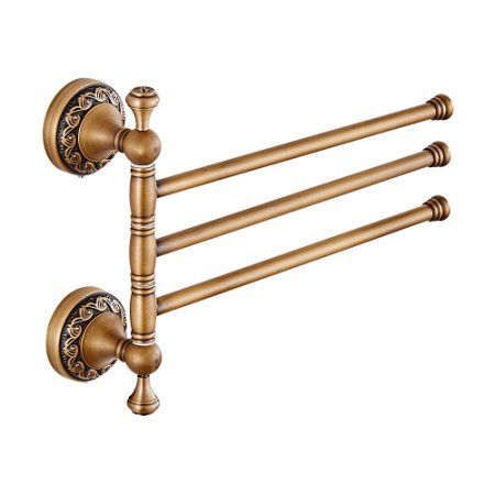 PURCHASED: Leyden TM Antique Brass Active 3-Arm Swing Towel Rack Towel Rotated Bar Organizer Holder Wall-Mounted Brushed Brass Towel Radiator Bathroom, Brass Towel Rail Heated, Brass Towel Heater, Heated Towel Rail Brass, Towel Rail Brass, Vintage Brass Shelf Rail, Antique Brass In Bathroom, Bath Towels On Rod, Towel Rack Bathroom Bath Towels