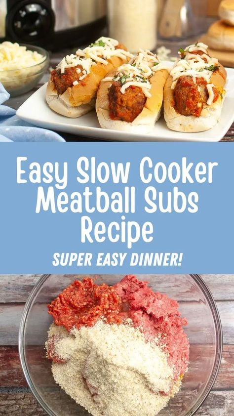 Easy Slow Cooker Meatball Subs Recipe Meatball Subs Recipes Crockpot, Meatball Subs Crockpot, Meatball Subs Recipes, Slow Cooker Meatball Subs, Homemade Meatball Subs, Easy Slow Cooker Meatballs, Moist Meatballs, Frozen Meatball Recipes, Meatball Sub Recipe