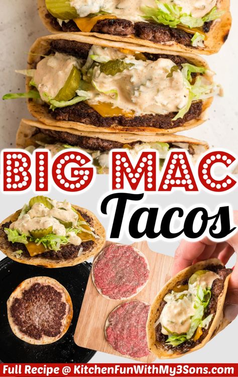 Smash Burger Tacos, Big Mac Tacos, Mac Tacos, Burger Tacos, Smash Burger Recipe, Big Tasty, Griddle Recipes, Smash Burger, Beef Recipes For Dinner