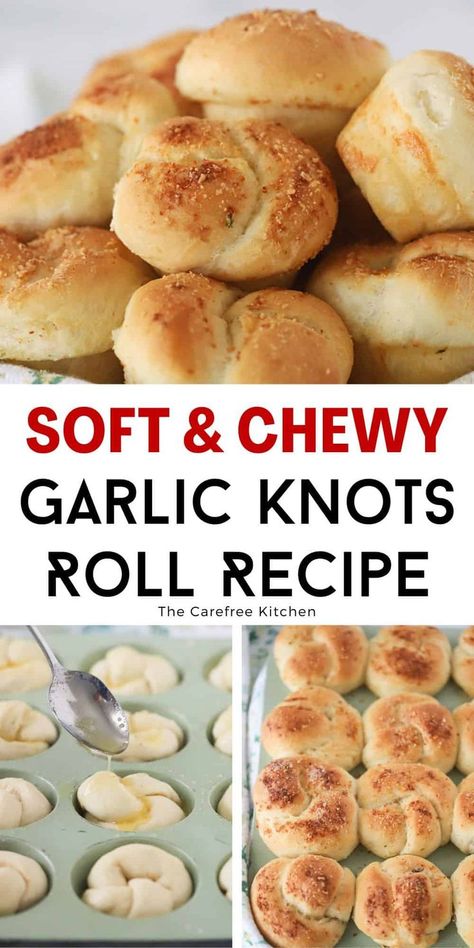 These soft and fluffy Garlic Knots are a delicious alternative to garlic bread and so easy to make from scratch. They’re perfect for holiday meals, weeknight dinners, or even as a snack served with marinara for dipping. #thecarefreekitchen #garlic #rolls #yeast #dough #bread #side #garlicknots #dinner #holidays Easy Garlic Knots, Homemade Garlic Knots, Springtime Recipes, Garlic Knots Recipe, Garlic Rolls, Homemade White Bread, Breakfast Egg Casserole, French Toast Muffins, Bread Sauce