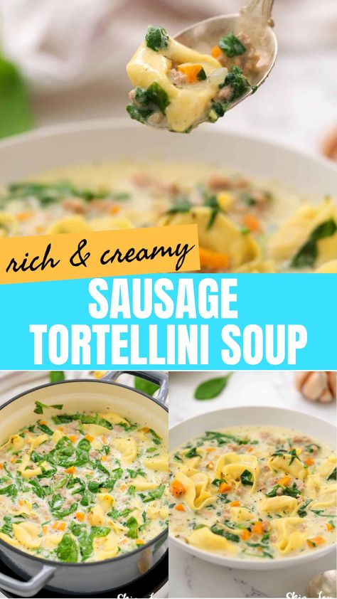 Treat yourself to a comforting bowl of creamy sausage tortellini soup - a delicious 30-minute meal that your loved ones will love! This simple yet flavorful dish is ideal for a cozy and tasty dinner experience. Delight in the heartwarming goodness of each spoonful with this mouthwatering recipe bound to win everyone's hearts at home! Creamy Sausage Tortellini Soup, Creamy Sausage Tortellini, Italian Sausage Tortellini Soup, Creamy Broccoli Cheddar Soup, Creamy Tortellini Soup, Creamy Tortellini, Sausage Tortellini Soup, Dinner Experience, Sausage Tortellini