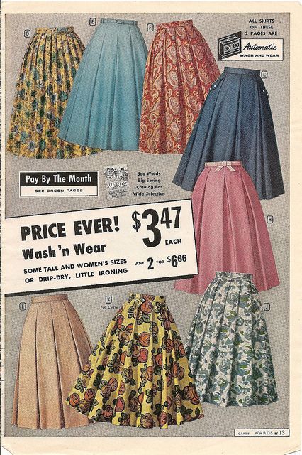 So many fantastic late 1950s skirts here, but the pink one is bar none my favourite. #skirt #vintage #dress #retro #fashion #1950s 1950s Skirt Pattern, Skirt Vintage Outfit, Late 1950s Fashion, 1950 Skirt, Retro Skirts, Fashionable Skirts, Fashion 60s, Vintage Retro Fashion, 50s Skirt