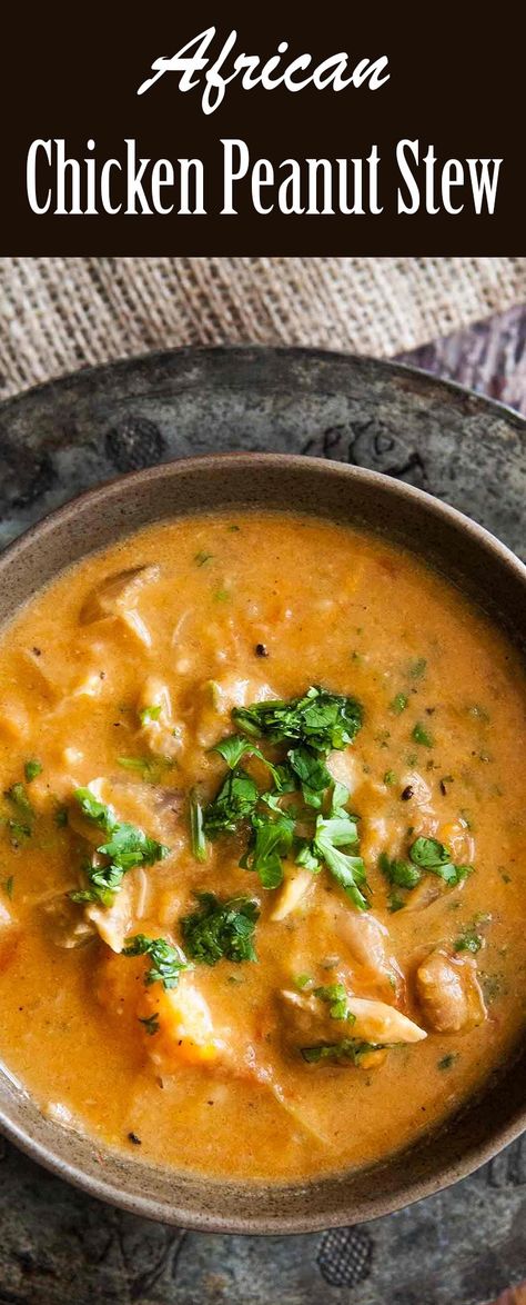 African Chicken Peanut Stew ~ A hearty West African-inspired stew of chicken thighs and legs, sweet potatoes and peanuts that is perfect for a chilly day. ~ SimplyRecipes.com #soupandstew #african #gluten-free #peanut African Chicken, African Peanut Soup, African Peanut Stew, Peanut Stew, West African Food, Peanut Soup, Stew Chicken Recipe, African Cooking, Soup And Stew