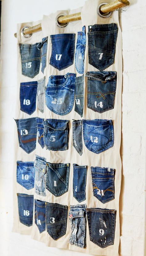 Handmade Advent Calendar, Alternative Advent Calendar, Återvinna Jeans, Artisanats Denim, Jean Diy, Homemade Advent Calendars, Denim Crafts Diy, Mollie Makes, Blue Jeans Crafts