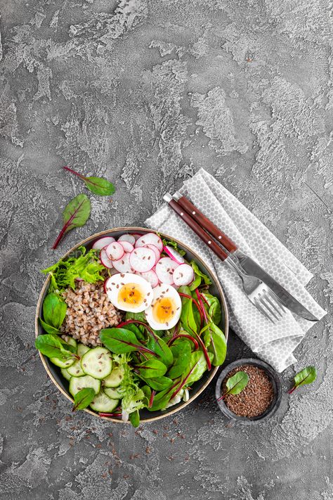 Healthy Lunch Menu, Fresh Vegetable Salad, Radish Cucumber, Buckwheat Porridge, Fresh Egg, Savory Food, Sea Wave, Buddha Bowl, Healthy Clean Eating