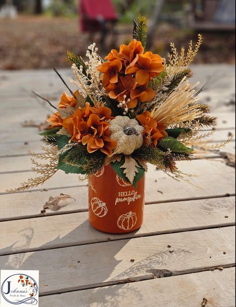 This fall centerpiece would make a great addition to your fall decor. A beautiful centerpiece that would brighten up any room this fall & Thanksgiving.
It has 360 views that include gorgeous rustic hydrangeas that can be seen from every angle. Diy Fall Floral Arrangements, Thanksgiving Floral Arrangements, Thanksgiving Floral, Pumpkin Centerpiece, Fall Floral Arrangements, Broken Bow, Hello Pumpkin, Pumpkin Centerpieces, Beautiful Centerpieces