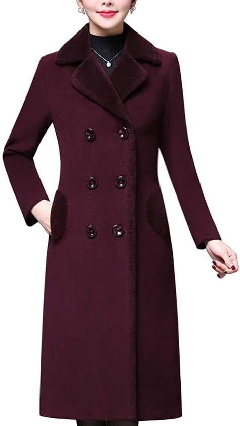 Amazon.com: Aprsfn Women's Double-Breasted Notched Lapel Midi Wool Blend Pea Coat Jackets (Dark Coffee, X-Large) : Clothing, Shoes & Jewelry Winter Maxi, Wool Jackets Women, Winter Overcoat, Peacoat Jacket, Coat Winter, Loose Fitting Tops, Large Dress, Medium Dress, Wool Blend Coat