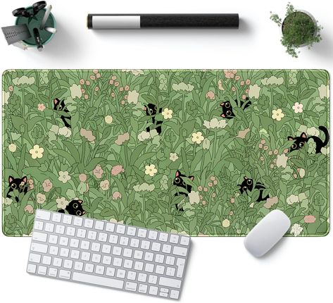 Amazon.com : Green Mouse Pad Xl Cat Cute Plant Cool Mouse Keyboard Pad For Desk, Keyboard Mat Kawaii Black Cat Flower Mouse Pad Green Desk Mat Desk Decor With Stitched Edges Non-Slip Large Computer Mat 31.5x15.7in : Office Products Green Office Decor, Kawaii Black Cat, Green Desk Mat, Computer Mat, Green Desk, Gatto Carino, Desk Mouse Pad, Cat Plants, Keyboard Mat