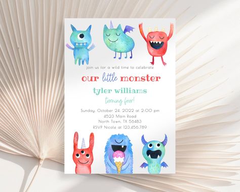 Monster Birthday Invitation, Halloween Birthday Invitation, Boy Monster Birthday Party, Our Little Monster Invitation, Monster Party Invite by DanielaDaintyDesigns on Etsy Monster Party Invitations, Monster Invitations, Monster Birthday Invitations, Little Monster Birthday, Monster Birthday Party, Halloween Birthday Invitations, Monster Birthday Parties, Invitation Halloween, Monster Birthday