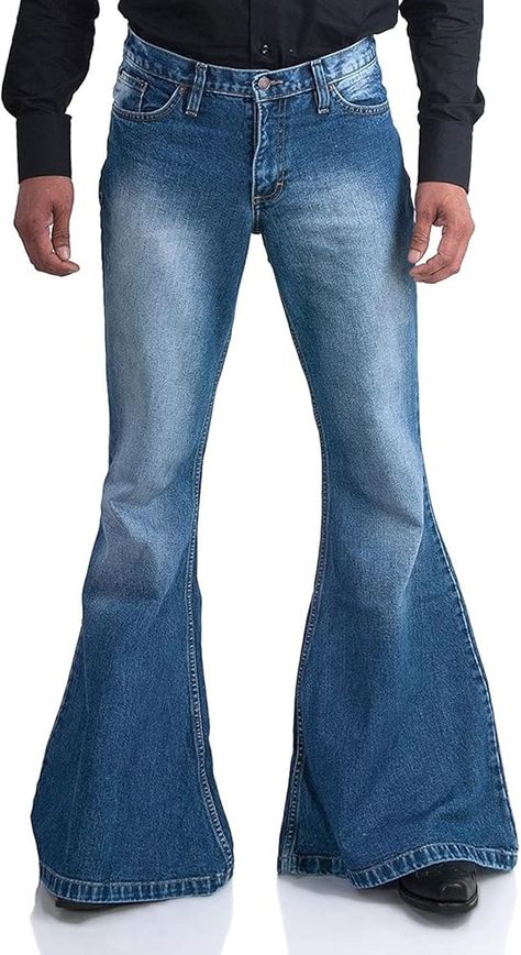 Men's Relaxed Vintage 60s 70s Bell Bottom Stretch Fit Classic Comfort Flared Flares Retro Leg Disco Denim Jeans Pants, Blue, Large at Amazon Men’s Clothing store Bell Bottoms Aesthetic, 70s Fashion Bell Bottoms, Bell Bottoms Men, Men Flare Jeans, Disco Denim, Denim Jeans Pants, 70s Inspired Fashion, Pants Blue, Men Fashion Casual Outfits