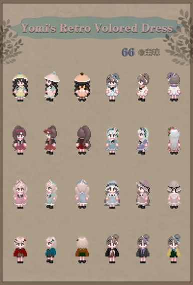 Yomi's retro colored dress-FS (Applicable 1.6) at Stardew Valley Nexus - Mods and community Stardew Valley Sprite Mod, Stardew Valley 1.6 Mods, Stardew Mods Clothes, Stardew Character Design, Nexus Mods Stardew Valley, Lance Stardew Valley, Stardew Valley Fashion Sense, Stardew Valley Cute Mods, Stardew Valley Aesthetic Mods