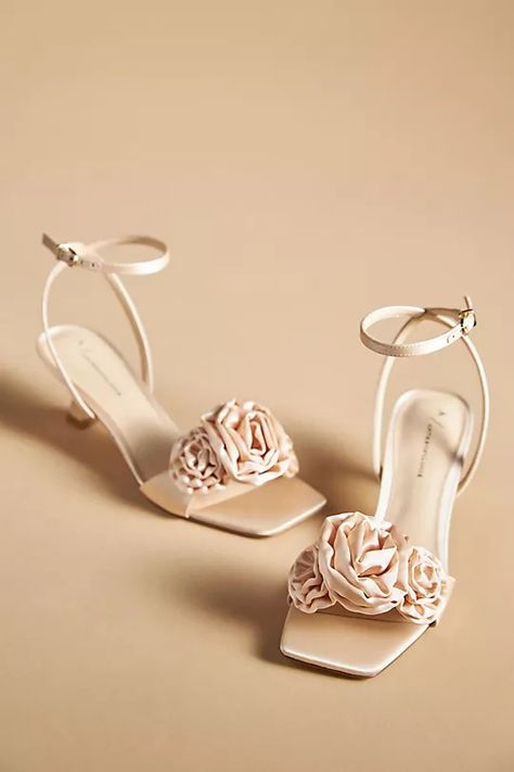 By Anthropologie Florette Kitten Heels | Anthropologie Dainty Heels, Pink Kitten Heels, Leather Wedding, Anthropologie Shoes, Bridal Heels, Satin Heels, Wedding Vibes, Jelly Shoes, Shoe Closet