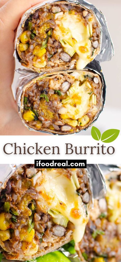 Chicken Burrito Recipe for busy people! Meal prep 17 chicken burritos in an hour on the stove or in Instant Pot and freeze for later. Or turn it into shredded chicken burrito bowl. Burrito Meal Prep, Meal Prep Burritos, Shredded Chicken Burrito, Freezer Lunches, Burrito Bowl Meal Prep, Burrito Recipe Chicken, 30 Minute Meals Healthy, Chicken Burritos, Healthy Casseroles