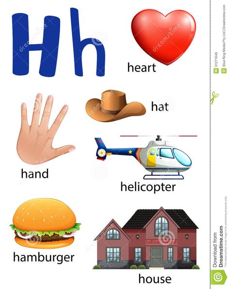 Things That Start With The Letter H - Download From Over 37 Million High Quality Stock Photos, Images, Vectors. Sign up for FREE today. Image: 51271649 Bahasa China, First Grade Math Worksheets, H Letter, Alphabet Worksheets Kindergarten, Alphabet Words, English Activities For Kids, H Words, Alphabet Phonics, Alphabet Pictures