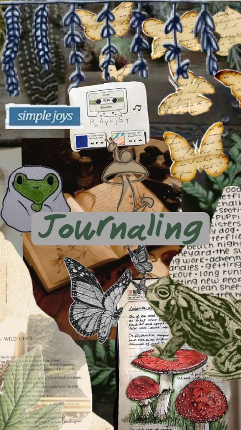 Journaling/notebook vision board #journal #goblincore #visionboard #notebook Goblin Journal, Vision Board Journal, Journaling Notebook, Goblin Core, Vision Board, Scrapbooking, Notebook, Pins