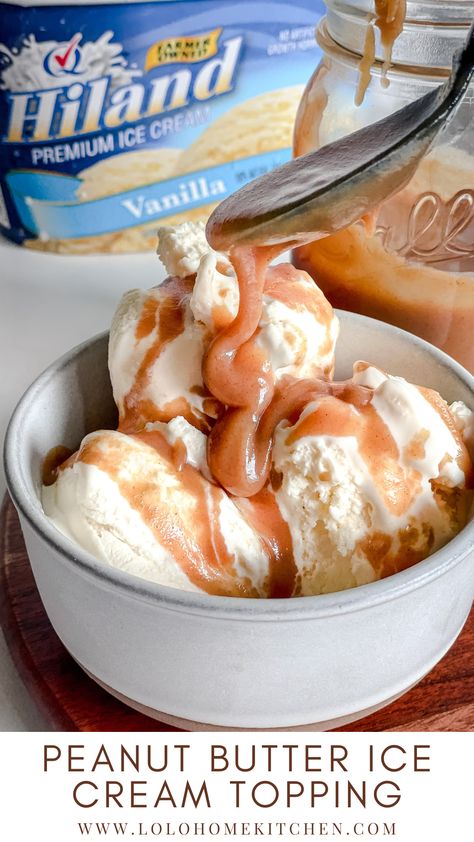 SO good! This peanut butter sauce for ice cream topping was super easy and so good! We all loved it, plus it made a lot so we'll have some for next time. Peanut Butter Ice Cream Topping, Sauce For Ice Cream, Peanut Butter Topping, Fudge Caramel, Butter Desserts, Chocolate Peanut Butter Desserts, Butter Ice Cream, July Desserts, Easy Snacks For Kids