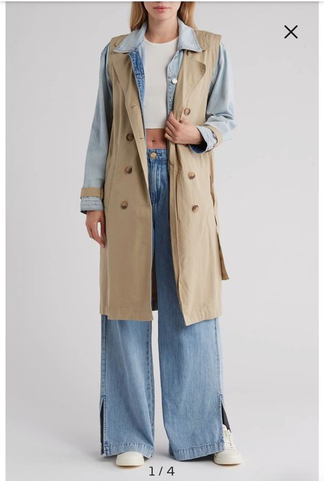 Denim Sleeves, Denim Trench Coat, Classic Trench Coat, Blank Nyc, Notched Collar, Tie Belt, Hanging Out, Double Breasted, The Row