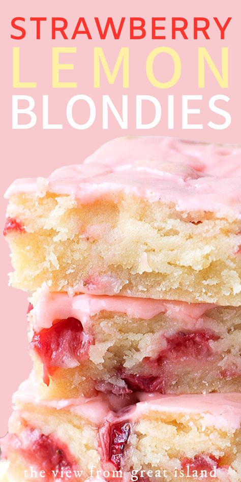 Strawberry Lemon Blondies, Easy Strawberry Dessert, Lemon Blondies, Easy Strawberry Desserts, Smores Dessert, Coconut Dessert, Lemon Dessert, Strawberry Dessert, Blondies Recipe