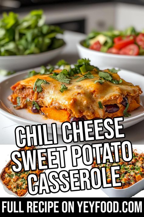 Chili Cheese Sweet Potato Casserole - Yeyfood.com: Recipes, cooking tips, and kitchen hacks for home cooks of all levels Chili Cheese Sweet Potato Casserole, Potato Casserole In Crock Pot, Cinnamon Bread Easy, Hacks For Home, Bacon Fried Cabbage, Chili Toppings, Chili Ingredients, Vegan Chili, Chili Cheese