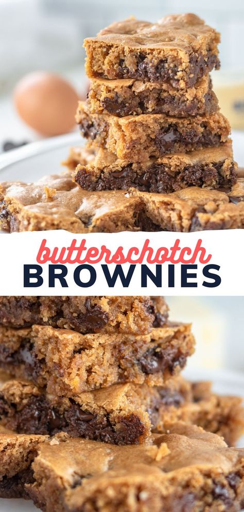 Chewy Butterscotch Brownies, Butterscotch Chip Brownies, Butterscotch Brownies Easy, Butterscotch Chocolate Cake, Butterscotch Chocolate Chip Bars, Chocolate Butterscotch Brownies, Healthy Butterscotch Desserts, Brownies With Butterscotch Chips, Chocolate Butterscotch Bars