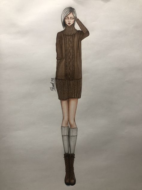 Knitwear Illustration Fashion Sketches, Fashion Illustration Knitwear, Knit Sketch, Knitwear Illustration, Knit Illustration, Knitwear Fashion Design, Knitting Fashion Design, Knitted Dress Outfit, Knitted Winter Dress