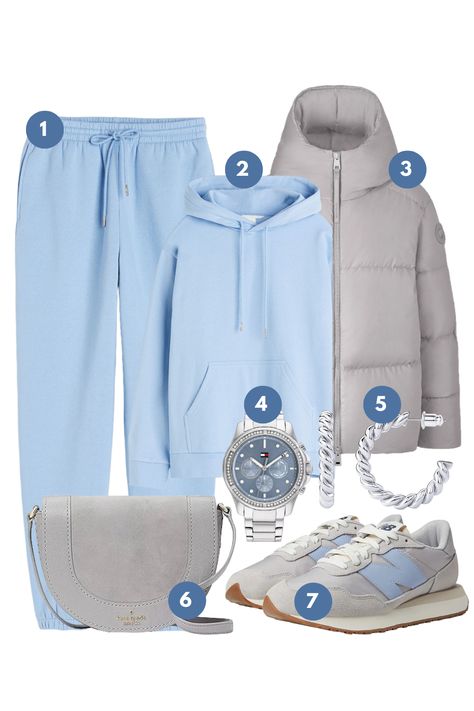 Step into a world of calm and comfort with this serene sky blue fashion moodboard, designed for those casual days where ease meets style. The soft hues of blue are soothing to the eye, offering a peaceful respite from the hustle and bustle. A cozy hoodie paired with matching joggers promises all-day comfort, whether you’re running errands or enjoying a lazy Sunday brunch. The light gray puffer jacket adds an extra layer of warmth, perfect for a crisp morning walk. Light Blue Athleisure Sweatshirt For Winter, Light Blue Joggers Outfit, Sporty Light Blue Sweatshirt For Winter, Light Blue Stretch Sporty Activewear, Sporty Light Blue Sweatshirt With Relaxed Fit, Light Blue Sporty Hoodie With Relaxed Fit, Gray Puffer Jacket, Blue Joggers Outfit, Sky Blue Fashion