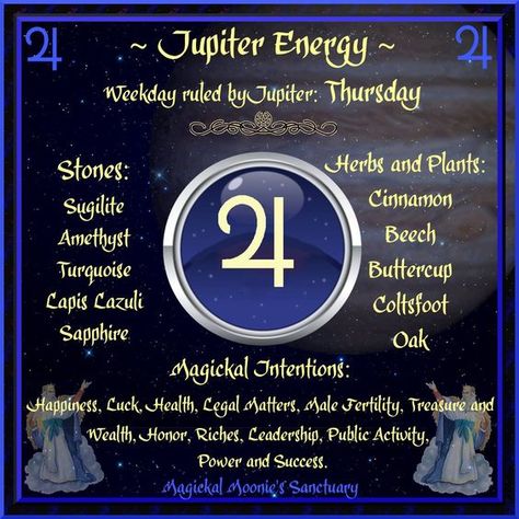 THURSDAY ~ Jupiter Energy ~ Magickal Moonie's Sanctuary ~ Thursday Magick, Jupiter Energy, Spiritual Astrology, Astrology Magic, Magickal Correspondences, Planet Energy, Jupiter Planet, Wiccan Crafts, Star Child