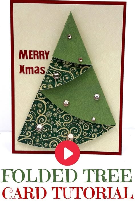 an easy handmade Christmas card you can make in only 5 minutes! #einatkessler #Christmas #card #DIY #handmade Folded Christmas Tree, Christmas Card Wishes, Diy Christmas Paper, Christmas Card Tutorials, Holiday Cards Handmade, Christmas Tree Card, Fancy Fold Card Tutorials, Simple Christmas Cards, Christmas Card Art