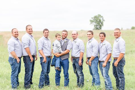 July Groomsmen Attire, Groomsmen Casual Attire Jeans, December Groomsmen Attire, Casual Wedding Groomsmen, Groomsmen Jeans Attire, Casual Groom Jeans, Grooms In Jeans, Jean Wedding, Wedding Jeans