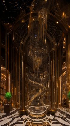 Magic Hotel Aesthetic, Futuristic Lobby, Art Deco Mansion, Fantasy Hotel, Dreamscape Architecture, Ancient Chinese Architecture, Dark Home, Interesting Buildings, Mansions Luxury