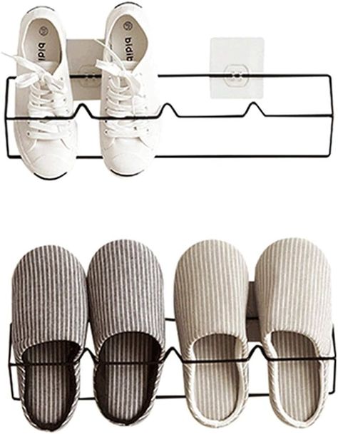 Esdella Shoes Rack Organizer Mounted Wall Storage Shelf Shoe Holder Keeps Any Shoes Off The Floor (Iron-Set of 2, Black) : Amazon.ca: Home Diy Wall Shoe Rack, Wire Shoe Rack, Horizontal Shoe Rack, Organization For Closet, Shoe Rack Wall, How To Store Scarves, Closet Shoe Organizer, Mud Bathroom, Mounted Shoe Rack