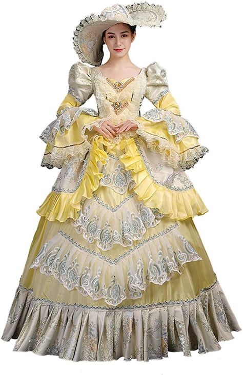 Amazon.com: CountryWomen Women's Victorian Rococo Dress Inspiration Maiden Costumes : Clothing, Shoes & Jewelry Maiden Costume, Yellow Ball Gown, Champagne Ball Gown, Marie Antoinette Dresses, Country Victorian, Baroque Dress, Rococo Dress, Antoinette Dress, Pink Ball Gown