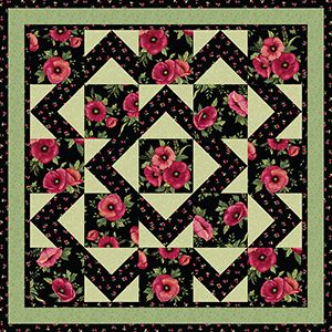 Walk About Quilt Pattern from Grizzly Gulch Patterns Walkabout Quilt Pattern Free, Walk About Quilt Pattern Free, Walk About Quilt Pattern, Quilt Pattern Using Large Floral Print, Walk About Quilt, Floral Quilt Patterns Large Prints, Black And Red Quilts Patterns Ideas, Dark Background Quilt Patterns, Black Background Quilts