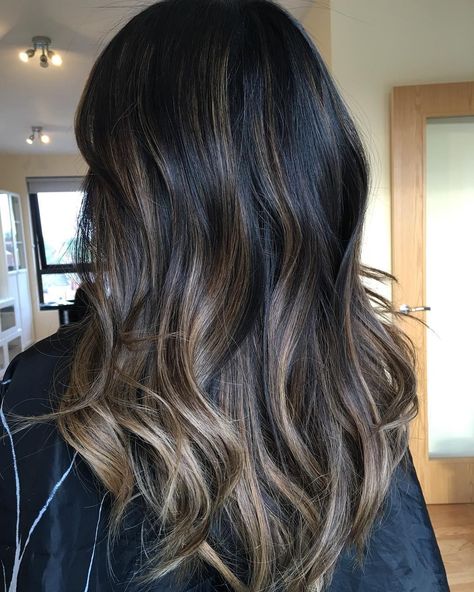 Dark Hair With Beige Balayage, Back Of Hair Balayage, Full Balayage On Black Hair, Low Maintenance Balayage Brunettes Dark Brown, Partial Balayage Asian Hair, Cool Balayage On Dark Hair, No Bleach Balayage Dark Hair, Balayage For Dark Brown Hair Straight, London Haircut