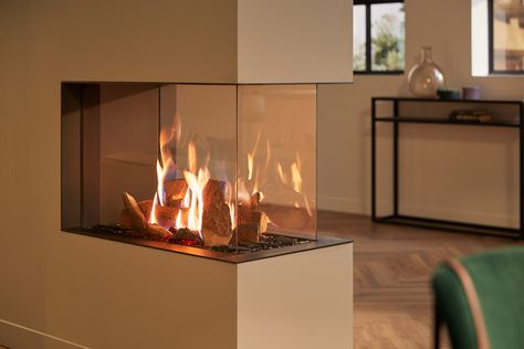 Room divider fireplaces - Trimline Fires | Chic room divider Electric Fireplace Room Divider, Electric Fireplace Divider Wall, Fireplace Room Divider Open Spaces, Fire Room Divider, Room Divider Fireplace Ideas, Room Divider Fireplace, Fireplace Divider, Divide A Room Into Two, Fireplace Room Divider