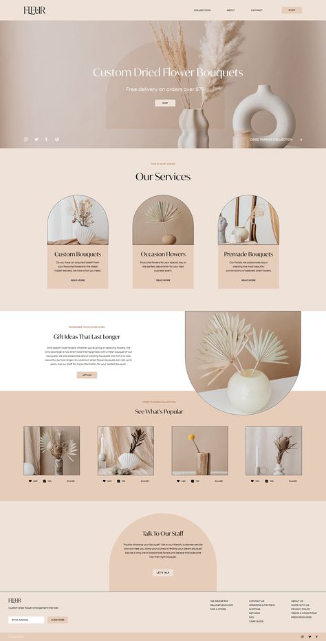 Fleur Website Design on Behance Ideas For Website Design, Pretty Website Design Inspiration, Homepage Design Website, Webpage Design Ideas, Web Design 2020, Website Design Ideas Layout, Graphic Designer Website Inspiration, Portfolio Design Layout Website, Website Layout Design Inspiration