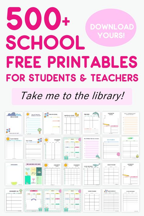 This huge library of student binder and teacher binder free printables includes almost every printable you need for school. View the entire library! #school #student #teachers #freeprintables Diy Home School Organization, Binder Ideas For School, Teacher Free Printables, Free School Planner Printables, Printables For School, Free School Planner, School Free Printables, School Planner Printables, Free Teacher Binder