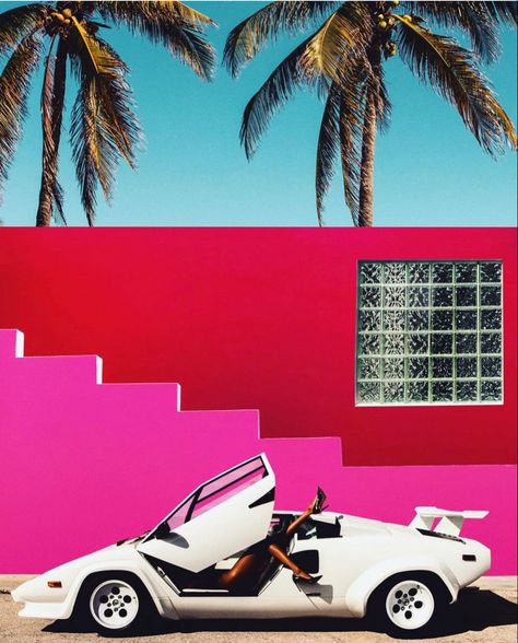 White Lambo, Terrible Threes, Gold Lamborghini, Miami Beach Edition, 80s Posters, Bugatti Eb110, Photography Career, Lamborghini Countach, Love Car