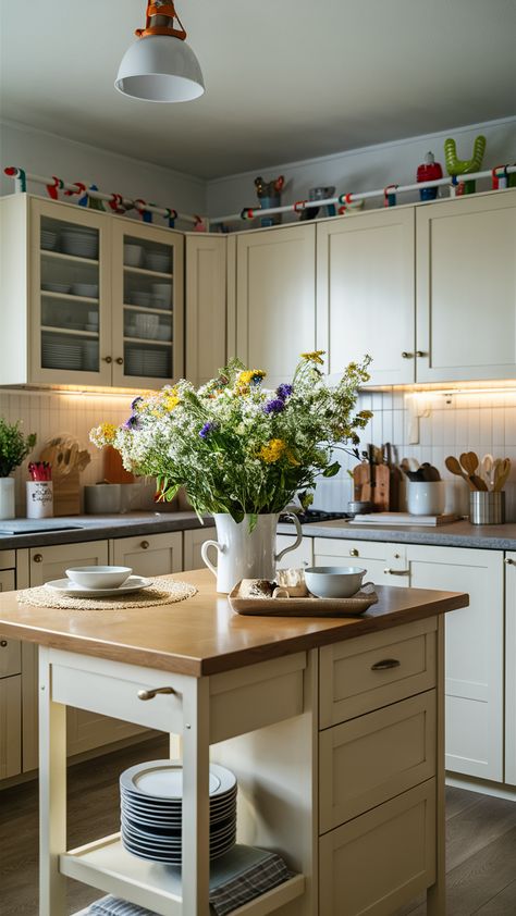 Elevate your kitchen aesthetic with a burst of color from charming wildflowers! Nestled on the kitchen island, these blooms bring life to your space, complemented by the sleek RIMFORSA kitchen cart and stylish OFTAST dinnerware. The playful FINTORP rail system adds a touch of personality, while under-cabinet lighting creates a warm, inviting atmosphere. Ready to transform your kitchen into a cheerful haven? Discover how to style your space with these tips! #IKEAStyle #KitchenDecor #WildflowerArrangement #HomeStyling #BrightSpaces #InteriorInspo #FloralDesign Wild Flower Arrangements, Ikea Style, Kitchen Aesthetic, Daily Routines, Under Cabinet Lighting, Under Cabinet, Cabinet Lighting, Kitchen Cart, The Little Things