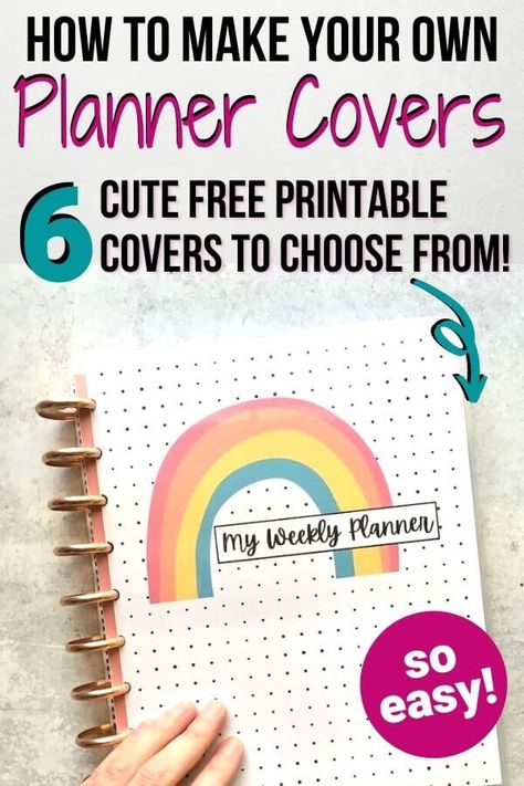 Need planner cover ideas? Why not make your own planner cover?! Learn how to make DIY planner covers with this easy tutorial, and grab 6 free printable planner covers that are perfect for Happy Planner covers! It's so easy that you'll want to make all sorts of Happy Planner covers to switch up your planner design. Planner Cover Template, Planner Covers Diy, Make Your Own Planner, Tech Classroom, Happy Planner Punch, Happy Planner Free Printable, Happy Planner Printables, How To Make Planner, Free Printable Planner