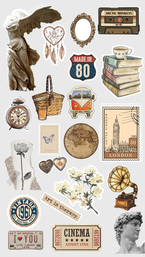 Vintage Color Vintage Aesthetic Stickers Printables, Gloves Drawing, Collage Stickers, Diy Phone Case Design, Online Scrapbook, Journal Inspiration Writing, Scrapbook Printing, Journal Sticker, Collage Phone Case