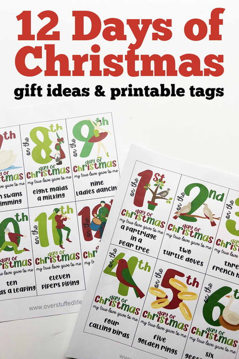 12 Days of Christmas Gift Ideas + Free Printable Tags Cheer Gift Ideas, 12 Days Of Christmas Gifts, Free Christmas Tags, Free Christmas Tags Printable, 10 Days Of Christmas, Christmas Gift Themes, Free Printable Christmas Gift Tags, Christmas Gift Tags Free, 12 Days Of Xmas