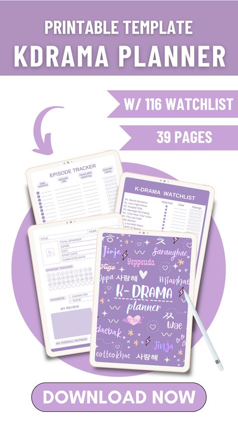 Kdrama Printable Planner, Kdrama tracker, Kdrama Checklist, Kdrama Gift Kdrama Tracker, Kdrama Checklist, Marriage Not Dating, Bullet Journal Templates, Movie Tracker, Free Planner Templates, Learning Languages Tips, Planner Review, Habit Tracker Bullet Journal