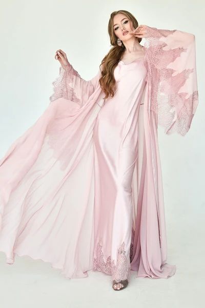 Founded in early 2018 by Anna Azarisu in Vilnius, Lithuania, KÂfemme embraces a philosophy of confidence and empowerment. With a focus on the luxury of top quality materials, the sophistication of exclusively European manufacturing, and a timeless, global appeal, KÂfemme has earned a loyal follow... Silk Robe Long, Seductive Style, Pink Nightgown, Luxury Robes, Nightgown Sets, Pyjama Satin, Peignoir Sets, Vilnius Lithuania, Black Kimono