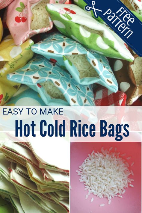 Hot Cold Rice Bag | Free Pattern Heat Rice Bags Diy, Diy Hot Cold Rice Packs, How To Make A Hot Pack Rice Bags, Homemade Heating Pad Easy, Making Rice Bags Heating Pads, Rice Heat Packs Diy, How To Make Rice Heat Packs, Hot Rice Pack, How To Make Rice Bags Heating Pads