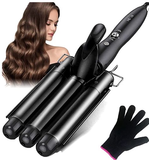 3 Barrel Hair Waver, 25MM Hair Curler Curling Iron Wand Adjustable Temperature, Curling Tongs Crimping Bubble Styling Tool Tourmaline Ceramic for Long Hair 15 Birthday, Hair Waver, Waves Curls, Hair Curler, Crimping, Curling Iron, Hair Curlers, Tongs, Beach Waves