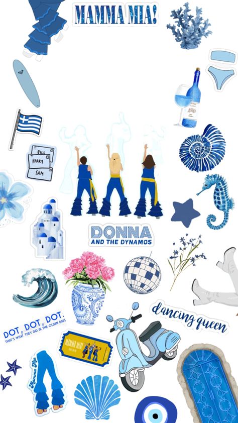 #blue #mamamia #collague Mamma Mia Lay All Your Love On Me, Mama Mia Posters, Mama Mia Stickers, Mama Mia Painting, Mamma Mia Painting, Mama Mia Wallpaper, Mamma Mia Aesthetic Wallpaper, Mamma Mia Collage, Mamamia Aesthetic