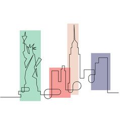 One single line drawing new york city skyline Vector Image Skyline Graphic Design, New York Skyline Drawing, Drawing New York, Free Interior Design Software, One Line Sketch, New York Drawing, Skyline Drawing, City Scapes, Building Illustration