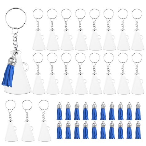 PRICES MAY VARY. Product Contents: You will receive 20 pieces of acrylic cheer megaphones, 20 pieces of tassels, 20 pieces of key chain rings and 20 pieces of jump rings, sufficient quantity to meet your various needs. Premium Material: Our cheer megaphone key chain is made of acrylic, not easy to break, tear or fade, with a smooth surface for you to DIY patterns, can be used for a long time. Product Size: Our acrylic keychains are about 9.5cm/3.74in long, 3cm/1.15in width, and the tassel is abo Cheer Gift Bags, Cheer Keychain, Cheer Squad Gifts, Project Graduation, Blank Keychain, Cheer Megaphone, Chain Rings, Cheer Gifts, Acrylic Keychains